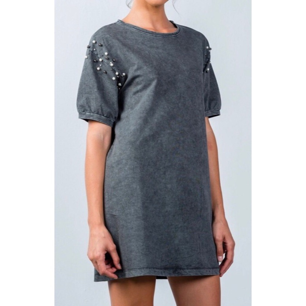 Charcoal Pearl-Beaded Loose Tunic Top/Dress - Picture 5 of 6